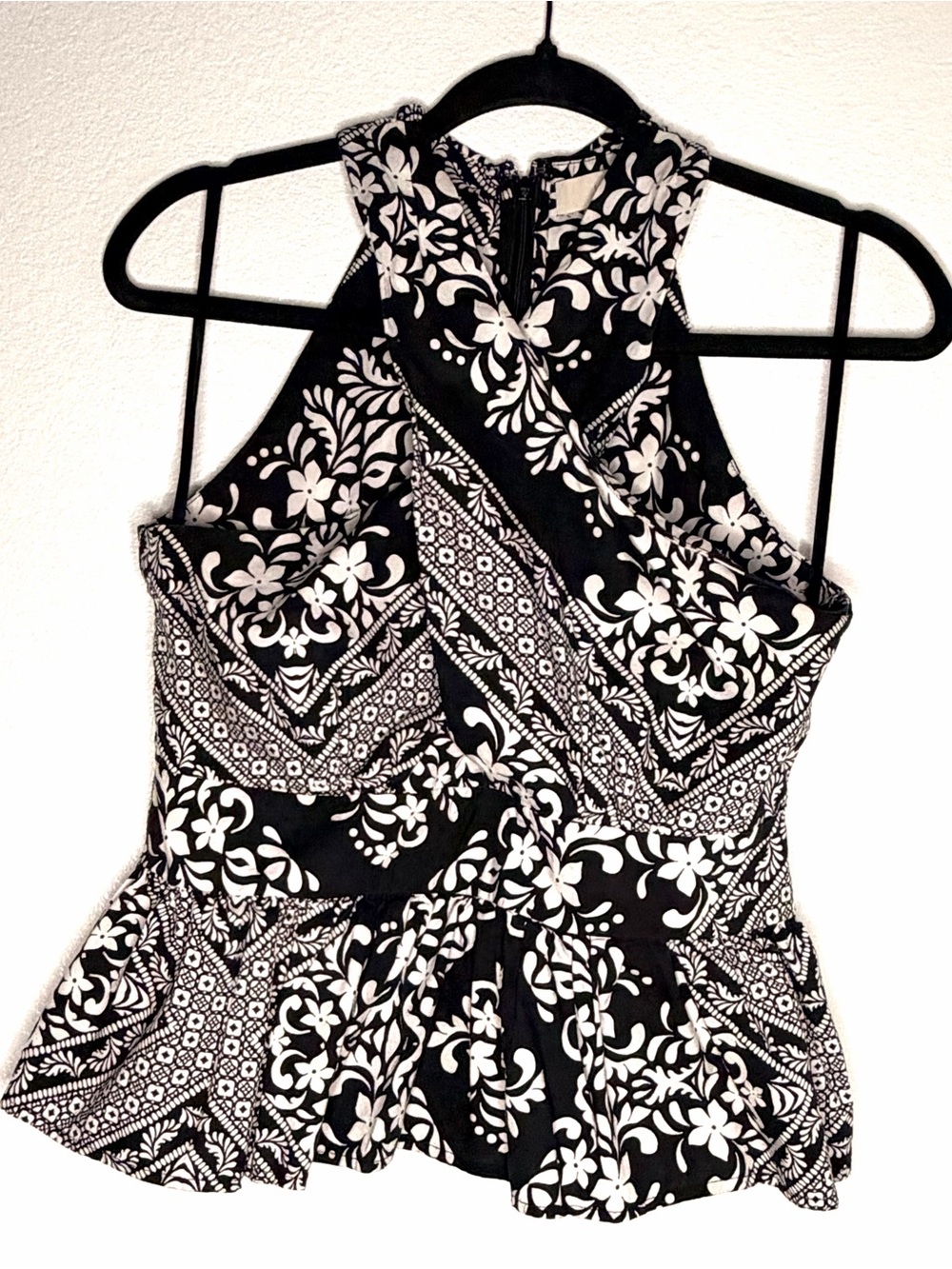 LOFT Black & White Floral Halter Peplum Top